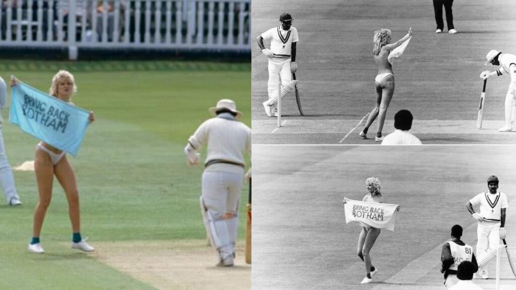 female streaker stormed the cricket pitch